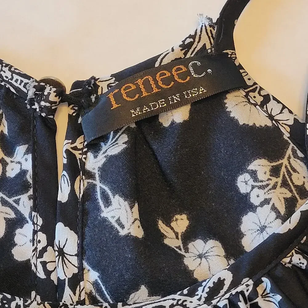 Renee C Black Floral Halter Top Size S Paisley Border Boho Y2K Indie Festival